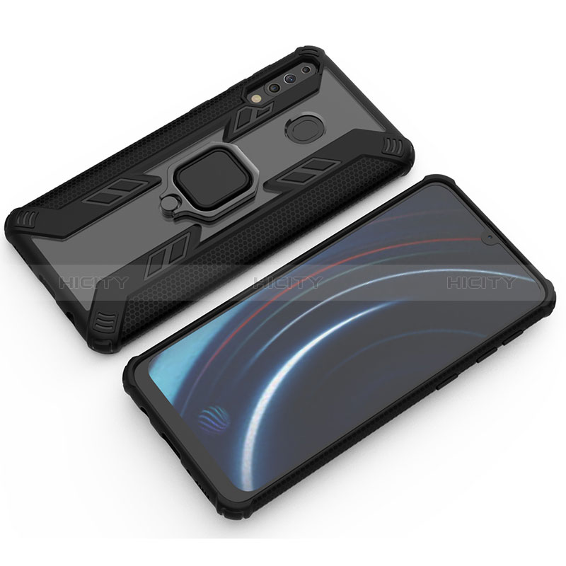 Coque Contour Silicone et Plastique Housse Etui Mat avec Magnetique Support Bague Anneau S03 pour Samsung Galaxy M30 Noir Plus