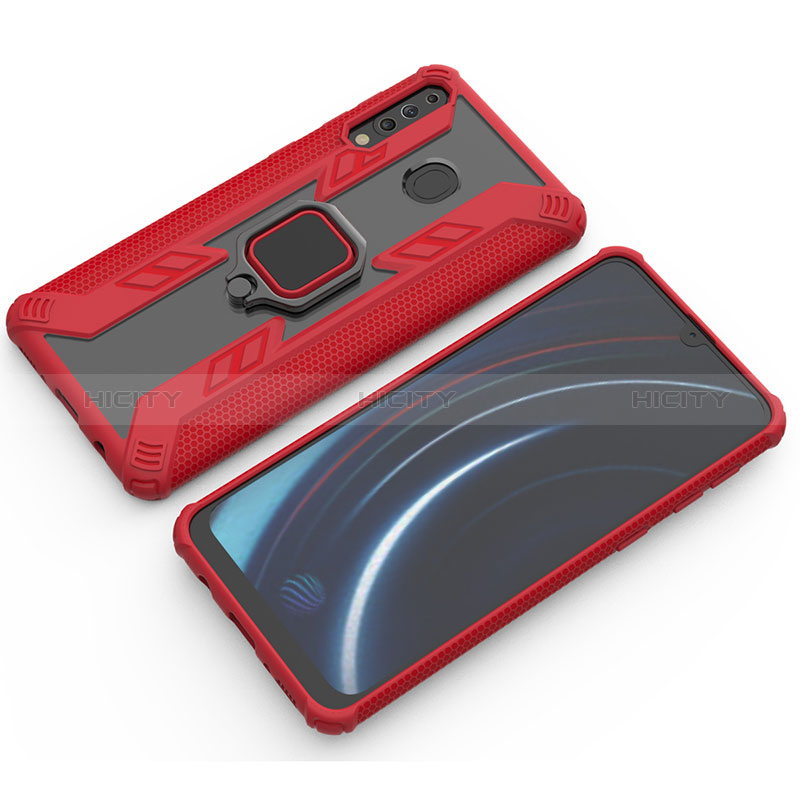 Coque Contour Silicone et Plastique Housse Etui Mat avec Magnetique Support Bague Anneau S03 pour Samsung Galaxy M30 Rouge Plus