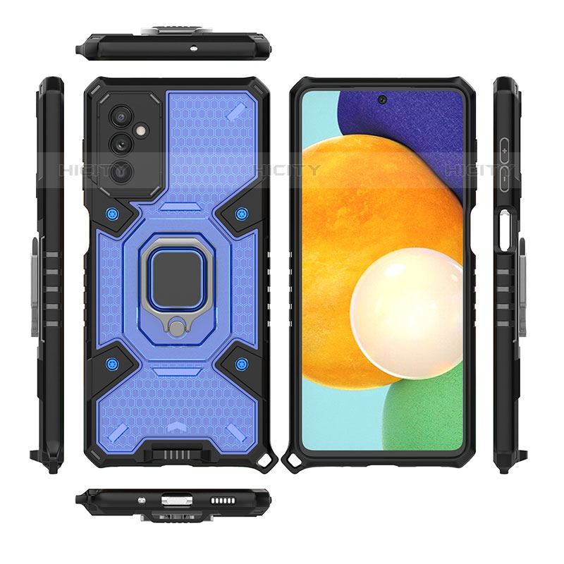 Coque Contour Silicone et Plastique Housse Etui Mat avec Magnetique Support Bague Anneau S03 pour Samsung Galaxy M52 5G Bleu Plus