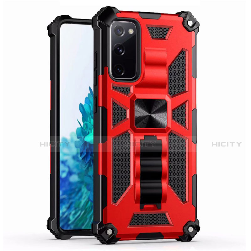 Coque Contour Silicone et Plastique Housse Etui Mat avec Magnetique Support Bague Anneau S03 pour Samsung Galaxy S20 FE 4G Rouge Plus