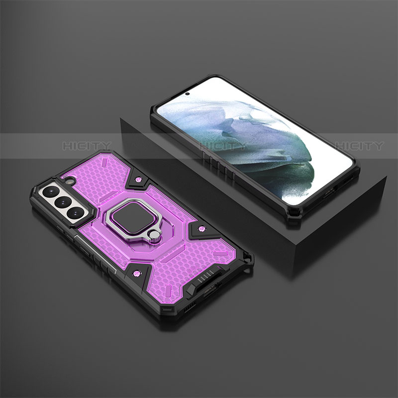 Coque Contour Silicone et Plastique Housse Etui Mat avec Magnetique Support Bague Anneau S03 pour Samsung Galaxy S22 5G Violet Plus