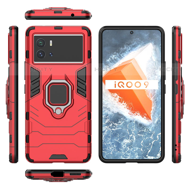 Coque Contour Silicone et Plastique Housse Etui Mat avec Magnetique Support Bague Anneau S03 pour Vivo iQOO 9 Pro 5G Rouge Plus