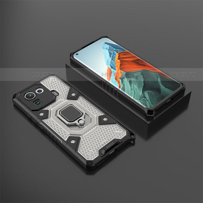 Coque Contour Silicone et Plastique Housse Etui Mat avec Magnetique Support Bague Anneau S03 pour Xiaomi Mi 11 Pro 5G Noir Plus