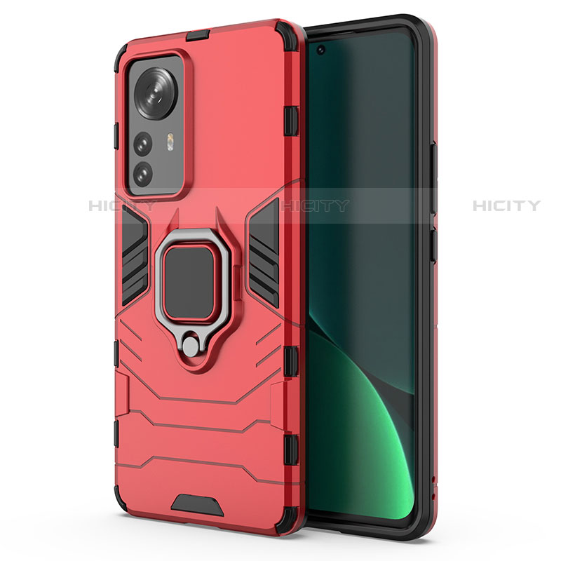 Coque Contour Silicone et Plastique Housse Etui Mat avec Magnetique Support Bague Anneau S03 pour Xiaomi Mi 12 Lite 5G Rouge Plus