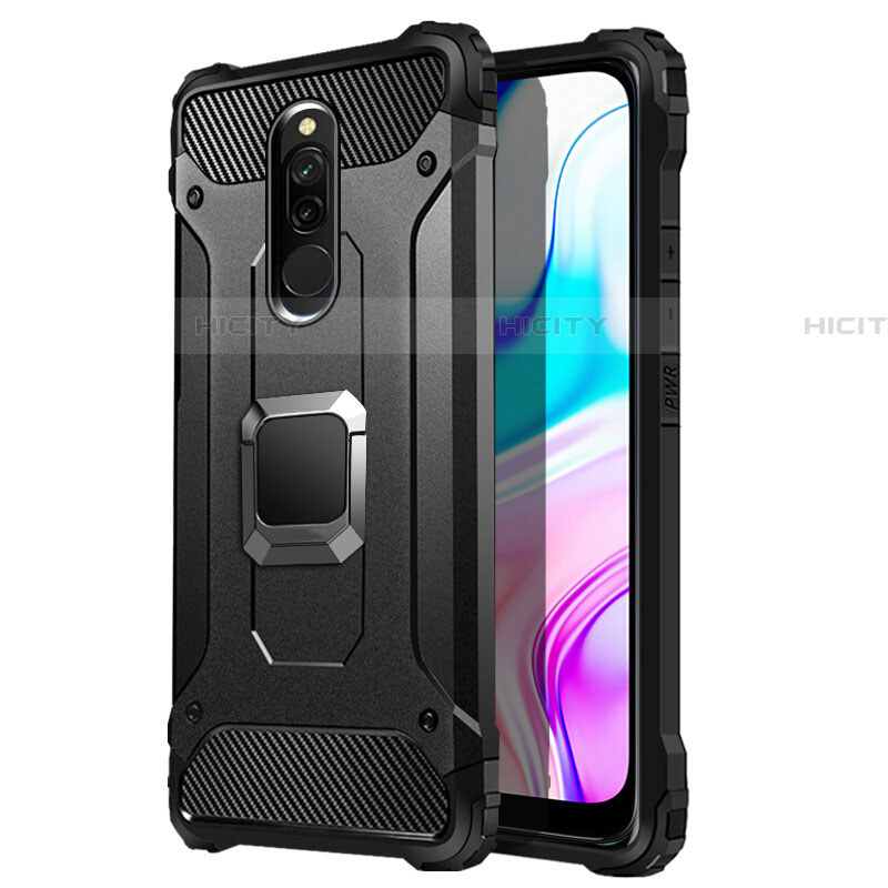 Coque Contour Silicone et Plastique Housse Etui Mat avec Magnetique Support Bague Anneau S03 pour Xiaomi Redmi 8 Plus