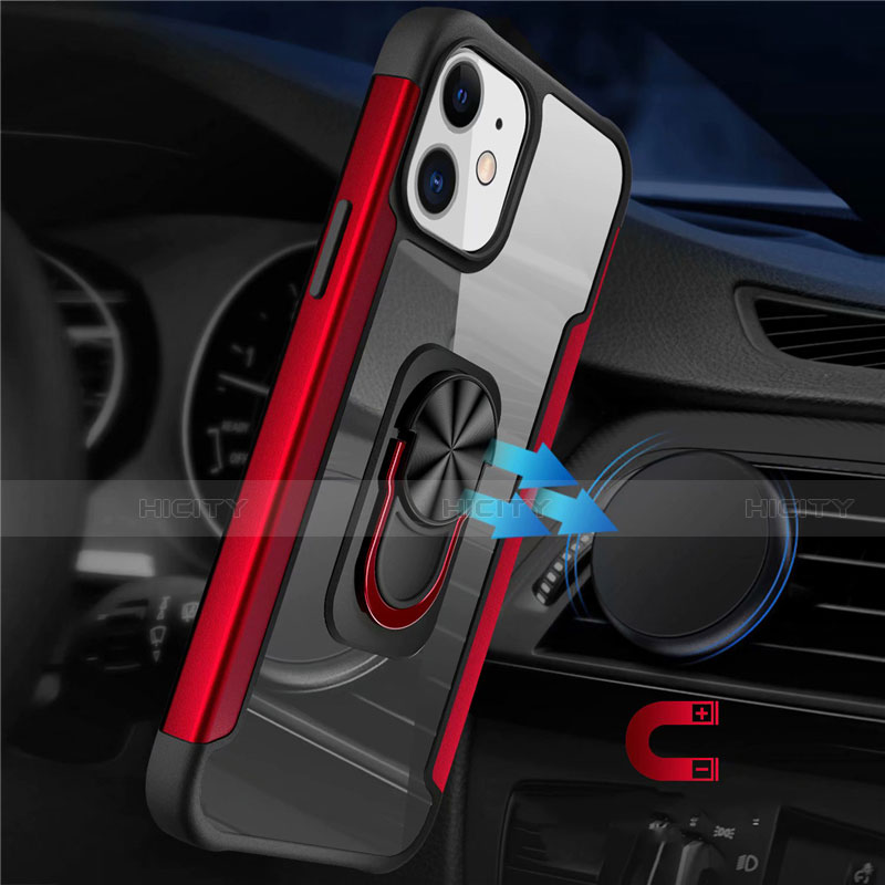 Coque Contour Silicone et Plastique Housse Etui Mat avec Magnetique Support Bague Anneau S04 pour Apple iPhone 12 Mini Plus