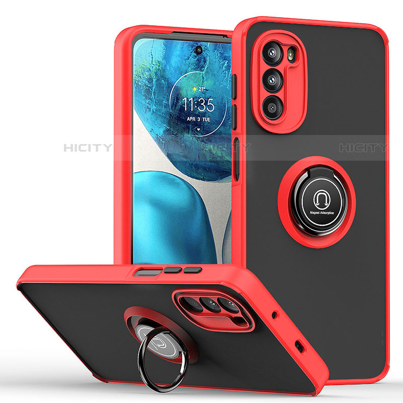 Coque Contour Silicone et Plastique Housse Etui Mat avec Magnetique Support Bague Anneau S04 pour Motorola Moto Edge (2022) 5G Rouge Plus