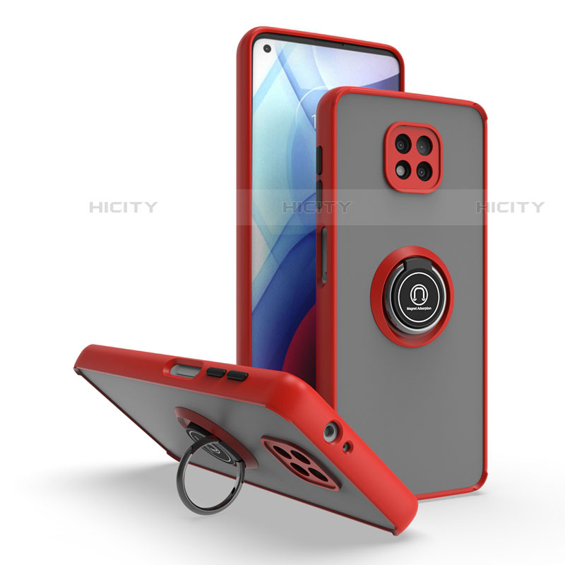 Coque Contour Silicone et Plastique Housse Etui Mat avec Magnetique Support Bague Anneau S04 pour Motorola Moto G Power (2021) Rouge Plus