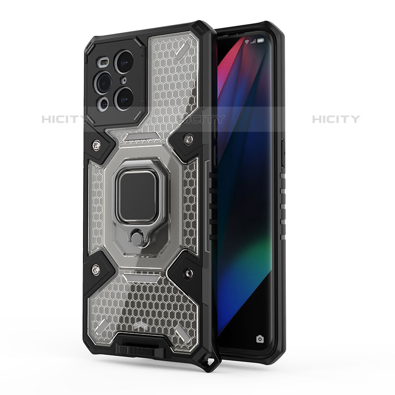 Coque Contour Silicone et Plastique Housse Etui Mat avec Magnetique Support Bague Anneau S04 pour Oppo Find X3 Pro 5G Plus