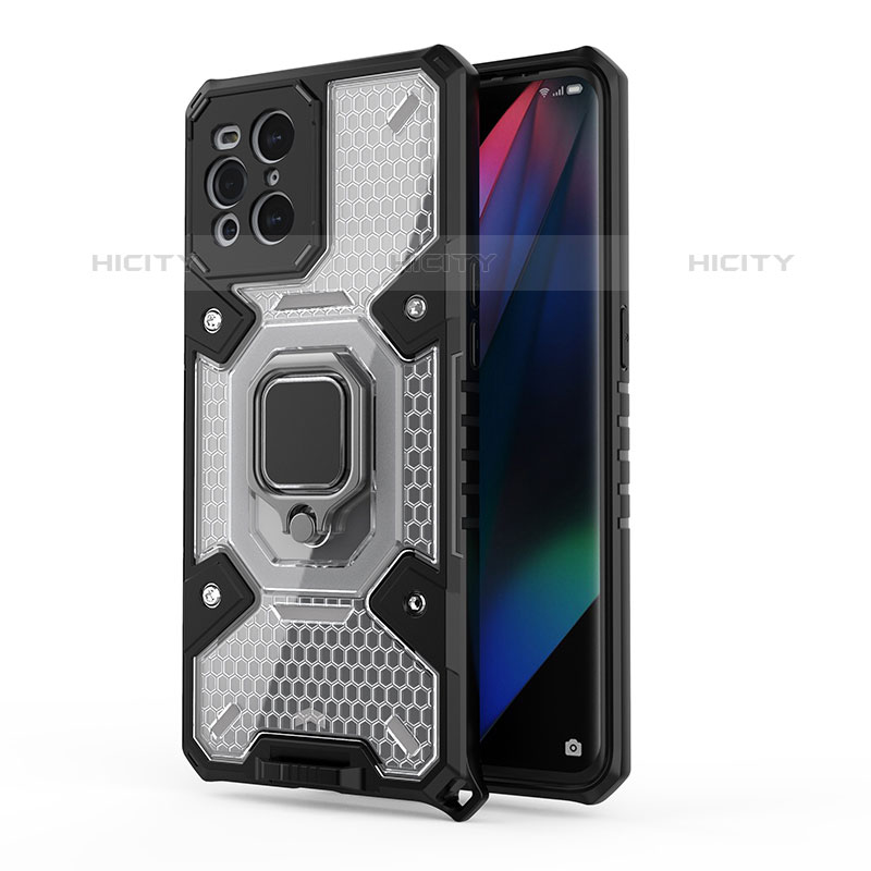 Coque Contour Silicone et Plastique Housse Etui Mat avec Magnetique Support Bague Anneau S04 pour Oppo Find X3 Pro 5G Plus