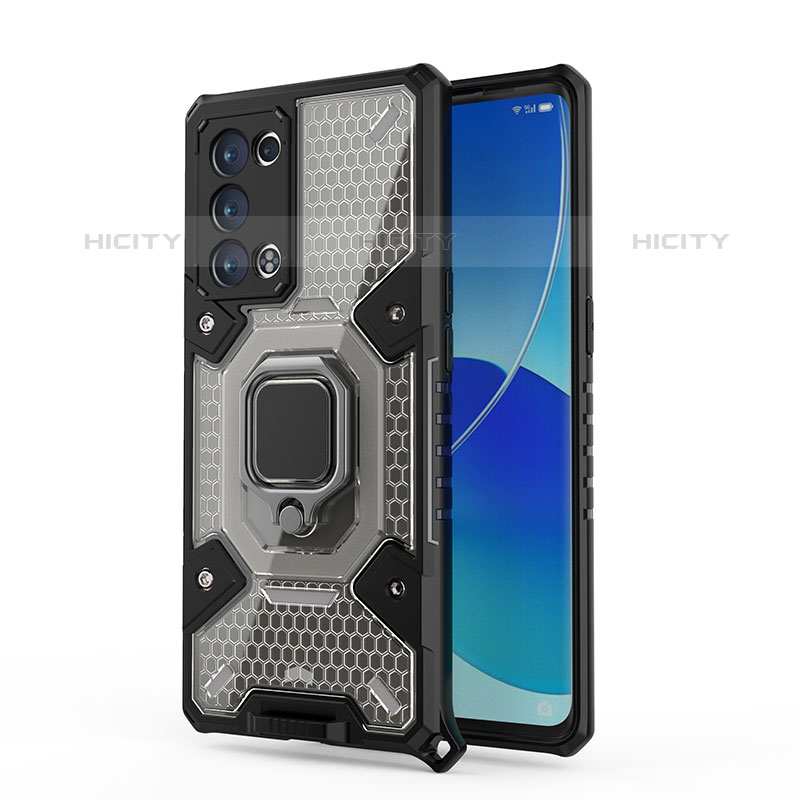 Coque Contour Silicone et Plastique Housse Etui Mat avec Magnetique Support Bague Anneau S04 pour Oppo Reno6 Pro 5G Gris Plus