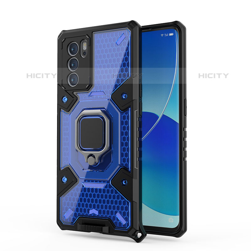 Coque Contour Silicone et Plastique Housse Etui Mat avec Magnetique Support Bague Anneau S04 pour Oppo Reno6 Pro 5G India Plus