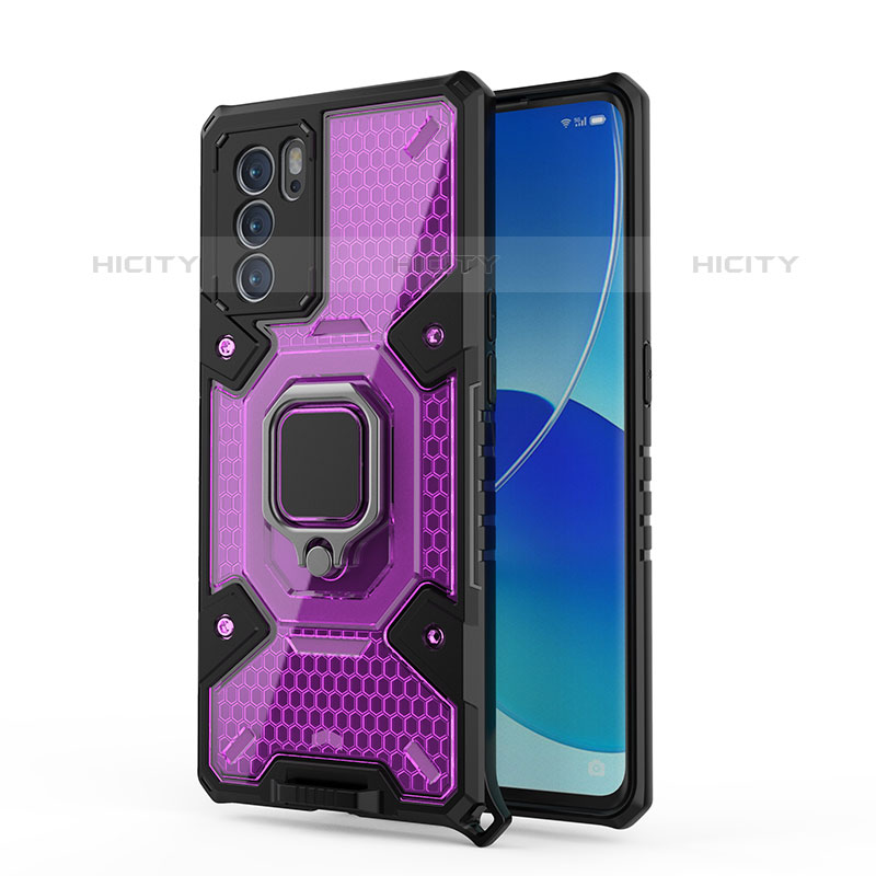 Coque Contour Silicone et Plastique Housse Etui Mat avec Magnetique Support Bague Anneau S04 pour Oppo Reno6 Pro 5G India Plus