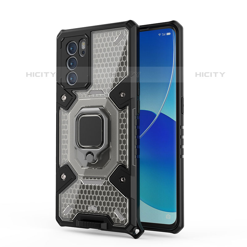 Coque Contour Silicone et Plastique Housse Etui Mat avec Magnetique Support Bague Anneau S04 pour Oppo Reno6 Pro 5G India Plus