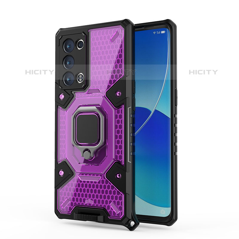 Coque Contour Silicone et Plastique Housse Etui Mat avec Magnetique Support Bague Anneau S04 pour Oppo Reno6 Pro 5G Plus