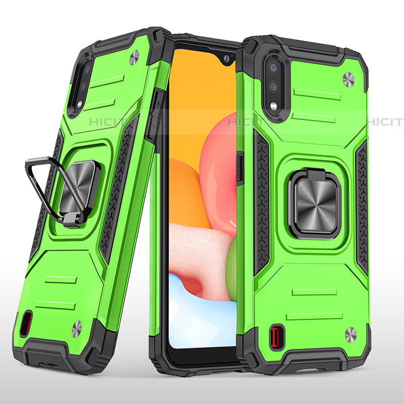 Coque Contour Silicone et Plastique Housse Etui Mat avec Magnetique Support Bague Anneau S04 pour Samsung Galaxy A01 SM-A015 Vert Plus