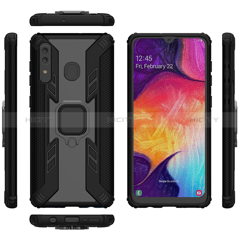 Coque Contour Silicone et Plastique Housse Etui Mat avec Magnetique Support Bague Anneau S04 pour Samsung Galaxy A20 Plus