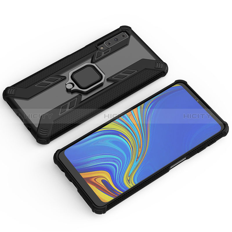 Coque Contour Silicone et Plastique Housse Etui Mat avec Magnetique Support Bague Anneau S04 pour Samsung Galaxy A7 (2018) A750 Plus