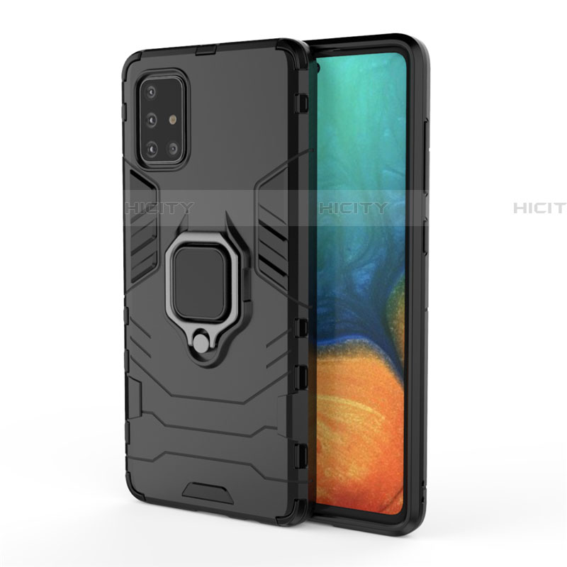 Coque Contour Silicone et Plastique Housse Etui Mat avec Magnetique Support Bague Anneau S04 pour Samsung Galaxy A71 5G Noir Plus