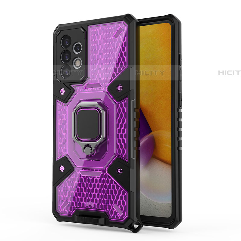 Coque Contour Silicone et Plastique Housse Etui Mat avec Magnetique Support Bague Anneau S04 pour Samsung Galaxy A72 4G Violet Plus