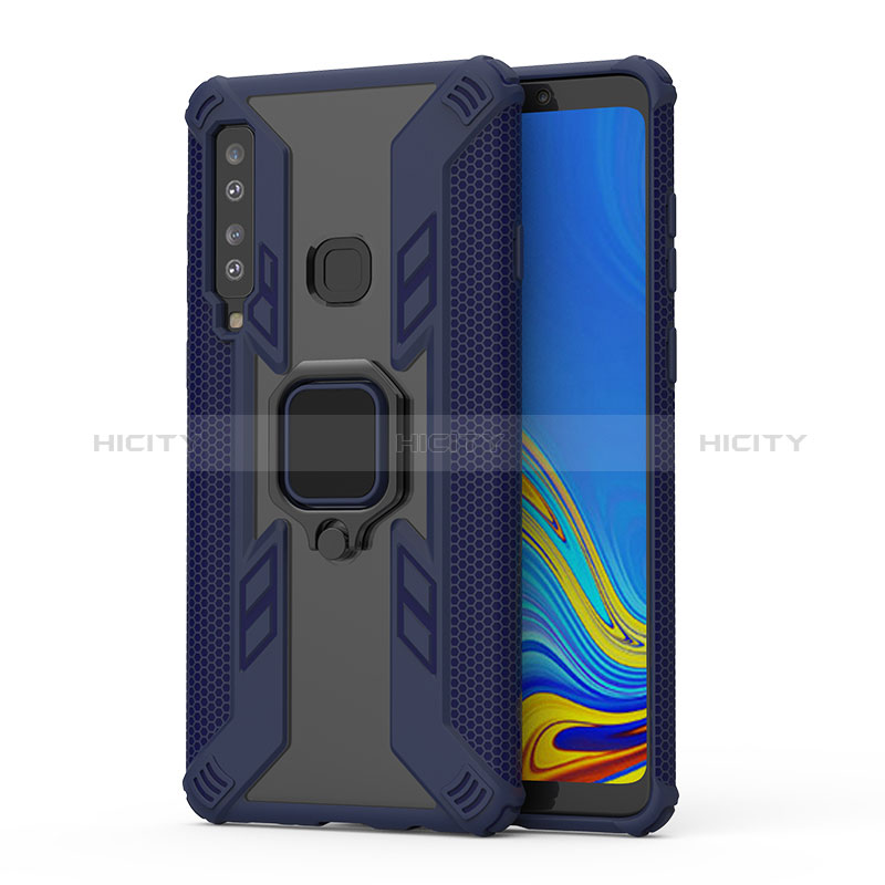 Coque Contour Silicone et Plastique Housse Etui Mat avec Magnetique Support Bague Anneau S04 pour Samsung Galaxy A9 (2018) A920 Bleu Plus