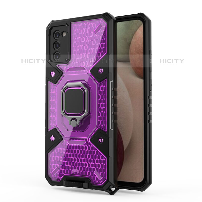 Coque Contour Silicone et Plastique Housse Etui Mat avec Magnetique Support Bague Anneau S04 pour Samsung Galaxy M02s Violet Plus