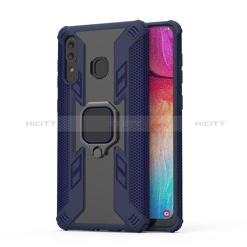 Coque Contour Silicone et Plastique Housse Etui Mat avec Magnetique Support Bague Anneau S04 pour Samsung Galaxy M10S Bleu Plus