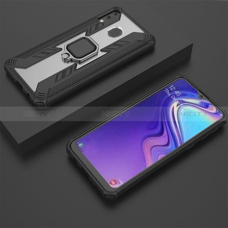 Coque Contour Silicone et Plastique Housse Etui Mat avec Magnetique Support Bague Anneau S04 pour Samsung Galaxy M20 Noir Plus