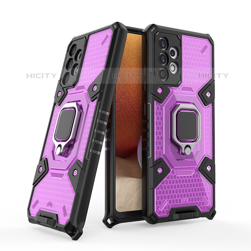 Coque Contour Silicone et Plastique Housse Etui Mat avec Magnetique Support Bague Anneau S04 pour Samsung Galaxy M32 5G Violet Plus