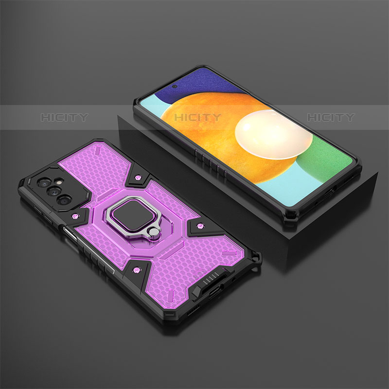 Coque Contour Silicone et Plastique Housse Etui Mat avec Magnetique Support Bague Anneau S04 pour Samsung Galaxy M52 5G Violet Plus