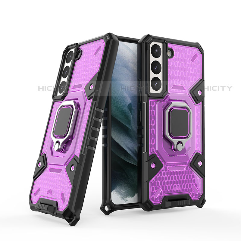 Coque Contour Silicone et Plastique Housse Etui Mat avec Magnetique Support Bague Anneau S04 pour Samsung Galaxy S21 FE 5G Violet Plus