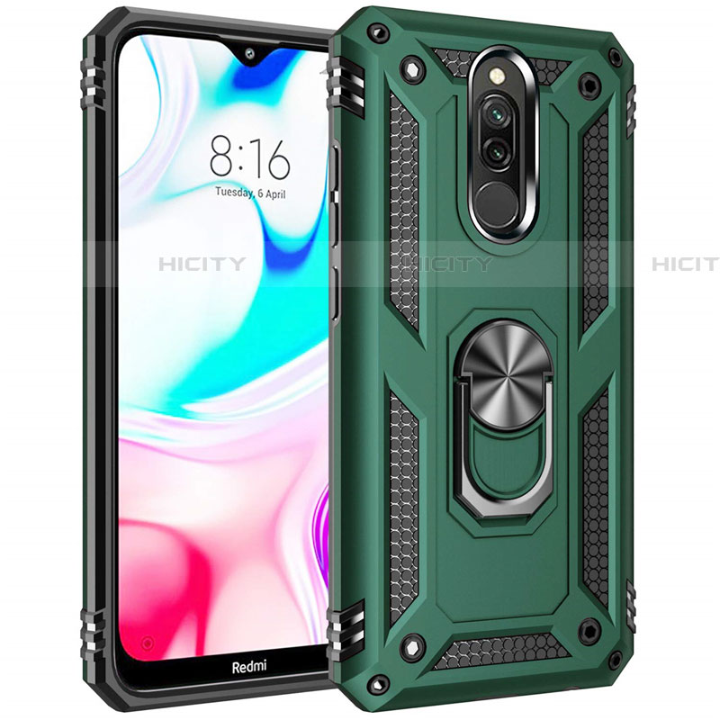 Coque Contour Silicone et Plastique Housse Etui Mat avec Magnetique Support Bague Anneau S04 pour Xiaomi Redmi 8 Plus