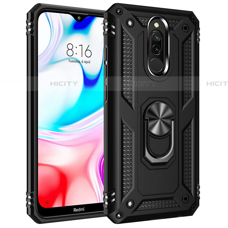 Coque Contour Silicone et Plastique Housse Etui Mat avec Magnetique Support Bague Anneau S04 pour Xiaomi Redmi 8 Plus