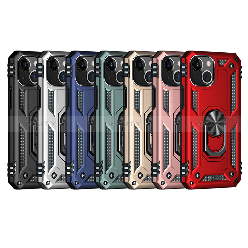 Coque Contour Silicone et Plastique Housse Etui Mat avec Magnetique Support Bague Anneau S05 pour Apple iPhone 15 Plus Plus