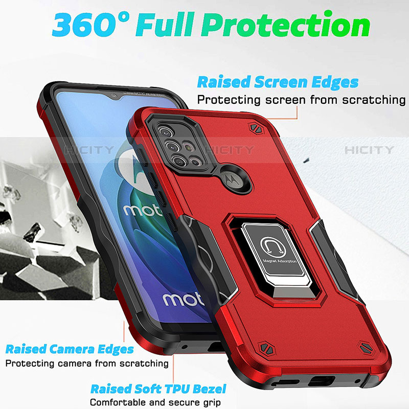 Coque Contour Silicone et Plastique Housse Etui Mat avec Magnetique Support Bague Anneau S05 pour Motorola Moto G10 Plus