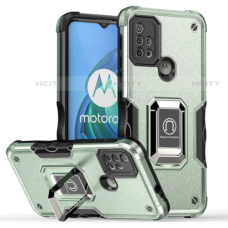 Coque Contour Silicone et Plastique Housse Etui Mat avec Magnetique Support Bague Anneau S05 pour Motorola Moto G10 Vert Plus