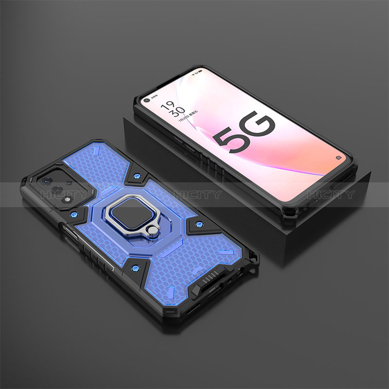 Coque Contour Silicone et Plastique Housse Etui Mat avec Magnetique Support Bague Anneau S05 pour Oppo A93s 5G Bleu Plus