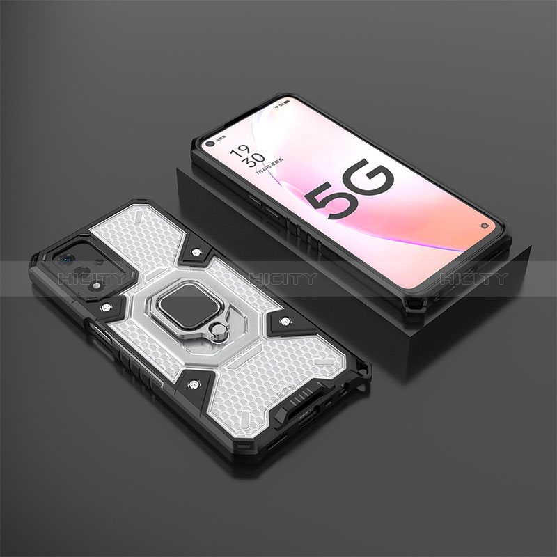 Coque Contour Silicone et Plastique Housse Etui Mat avec Magnetique Support Bague Anneau S05 pour Oppo A93s 5G Gris Plus