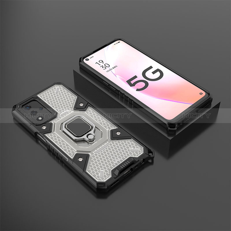 Coque Contour Silicone et Plastique Housse Etui Mat avec Magnetique Support Bague Anneau S05 pour Oppo A93s 5G Noir Plus