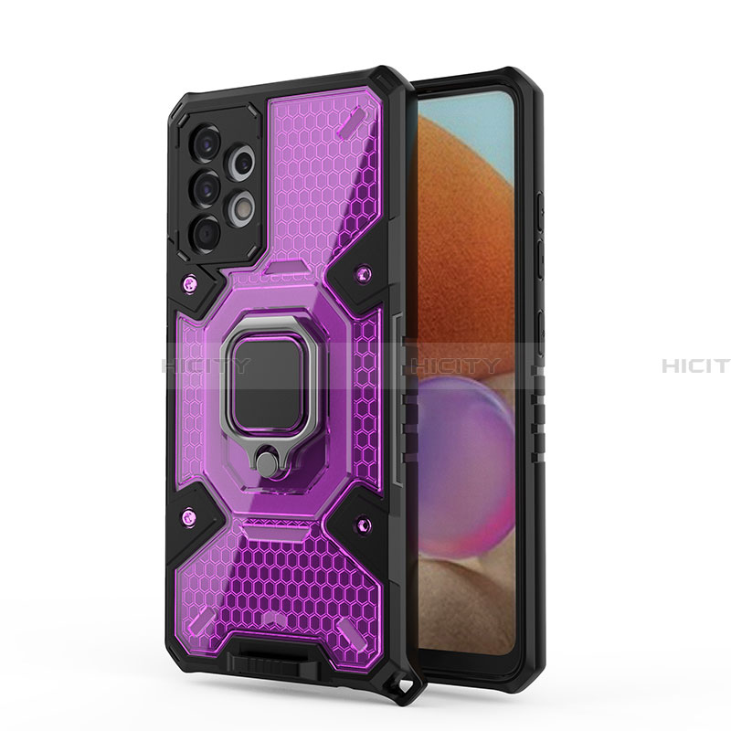 Coque Contour Silicone et Plastique Housse Etui Mat avec Magnetique Support Bague Anneau S05 pour Samsung Galaxy A32 4G Violet Plus