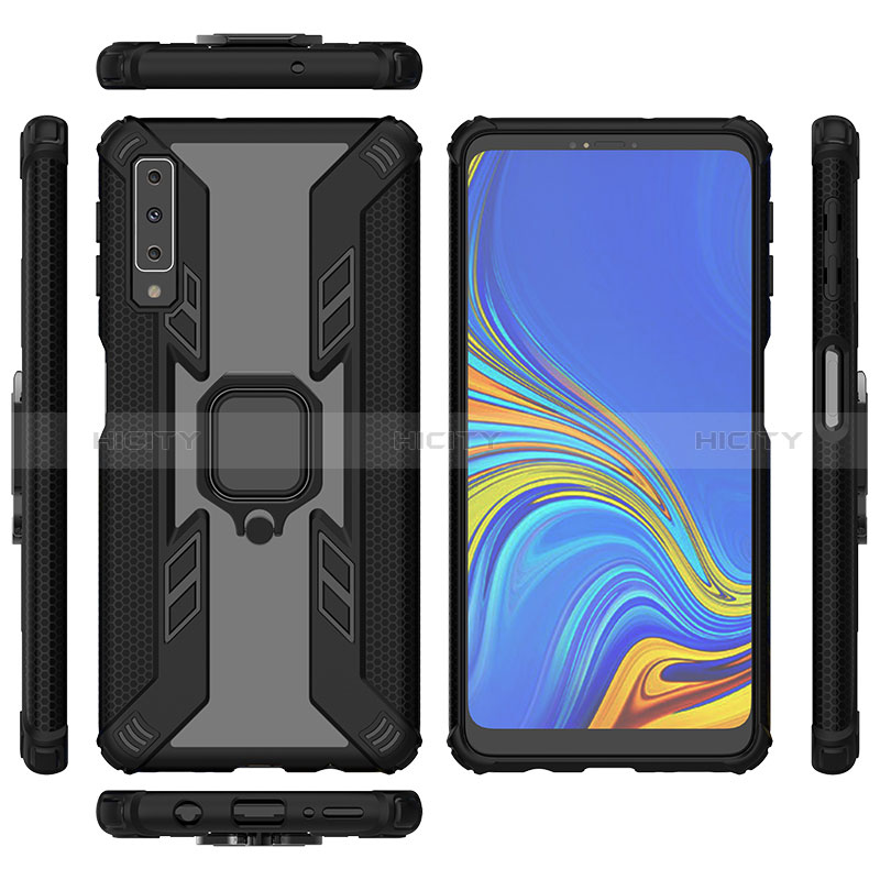 Coque Contour Silicone et Plastique Housse Etui Mat avec Magnetique Support Bague Anneau S05 pour Samsung Galaxy A7 (2018) A750 Plus