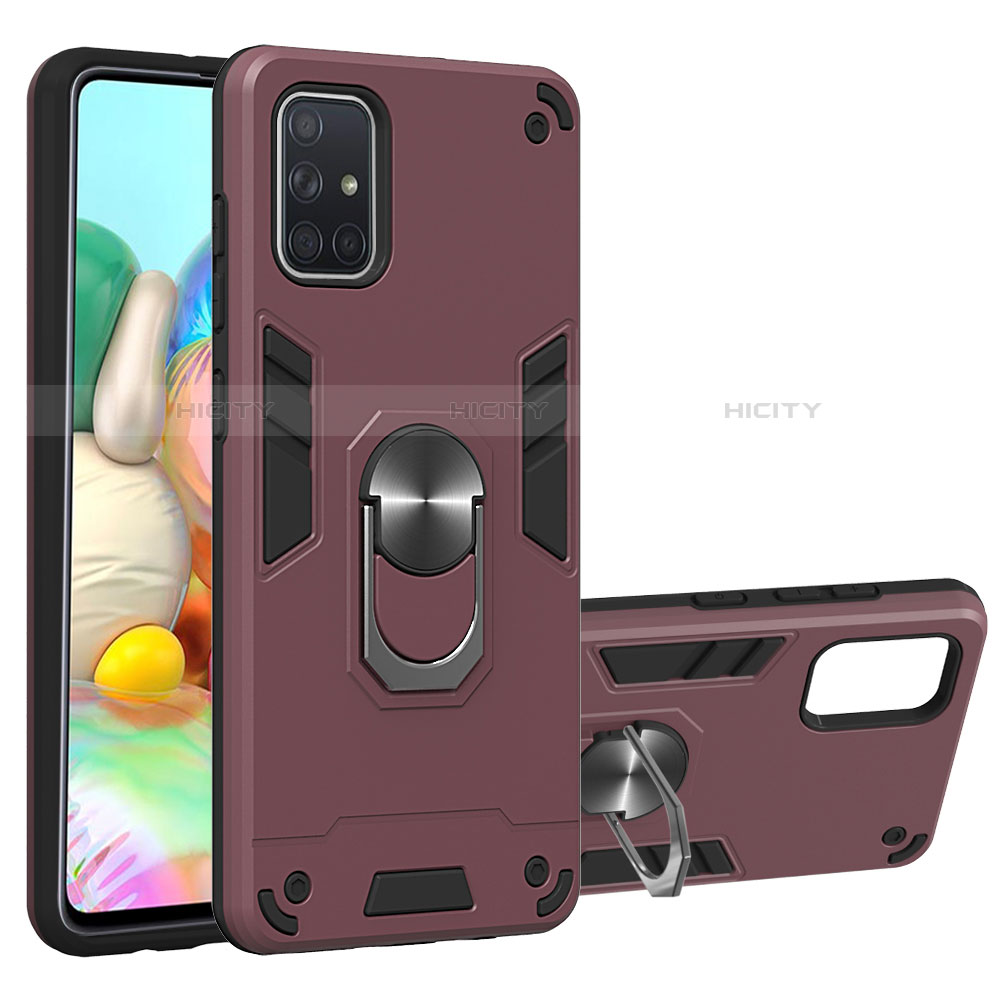 Coque Contour Silicone et Plastique Housse Etui Mat avec Magnetique Support Bague Anneau S05 pour Samsung Galaxy A71 5G Vin Rouge Plus