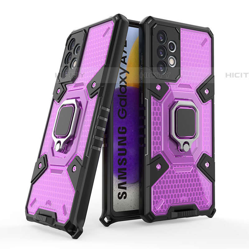 Coque Contour Silicone et Plastique Housse Etui Mat avec Magnetique Support Bague Anneau S05 pour Samsung Galaxy A72 5G Violet Plus