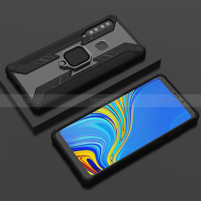 Coque Contour Silicone et Plastique Housse Etui Mat avec Magnetique Support Bague Anneau S05 pour Samsung Galaxy A9 Star Pro Noir Plus