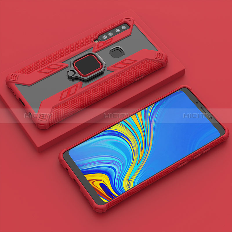 Coque Contour Silicone et Plastique Housse Etui Mat avec Magnetique Support Bague Anneau S05 pour Samsung Galaxy A9s Rouge Plus