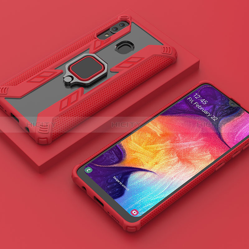 Coque Contour Silicone et Plastique Housse Etui Mat avec Magnetique Support Bague Anneau S05 pour Samsung Galaxy M10S Rouge Plus