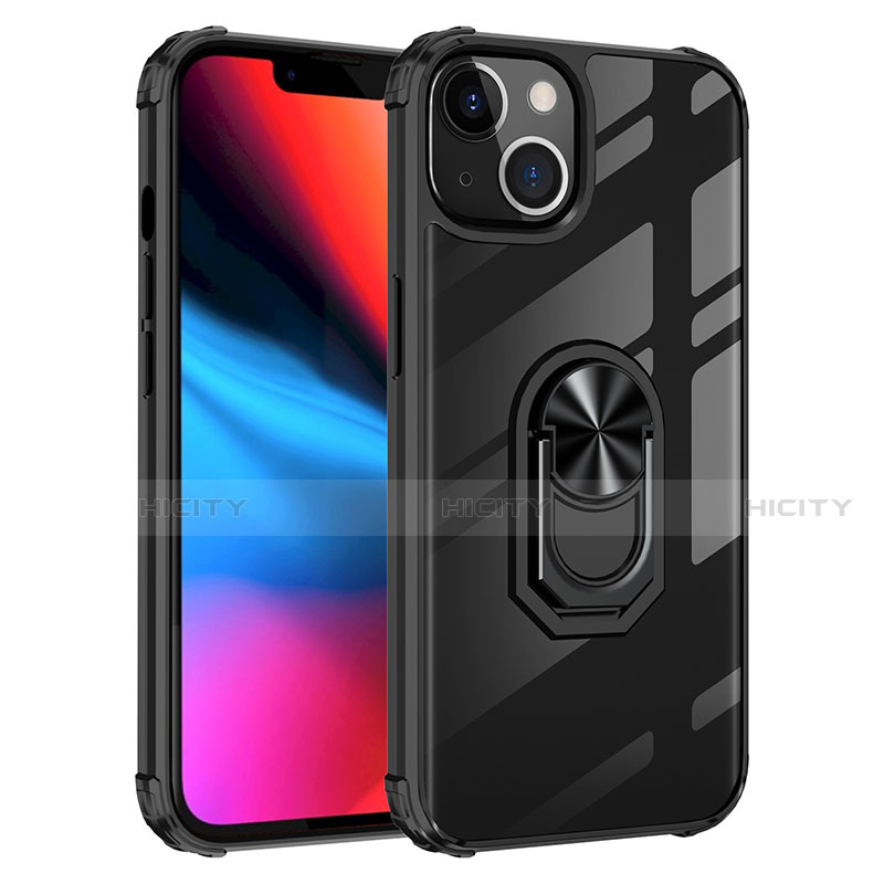 Coque Contour Silicone et Plastique Housse Etui Mat avec Magnetique Support Bague Anneau S06 pour Apple iPhone 13 Mini Noir Plus