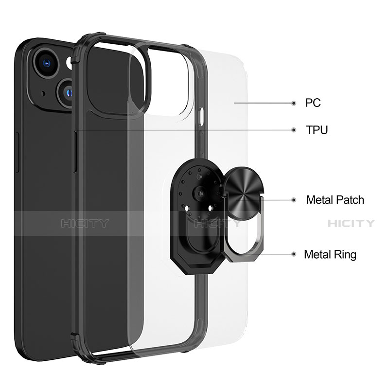 Coque Contour Silicone et Plastique Housse Etui Mat avec Magnetique Support Bague Anneau S06 pour Apple iPhone 13 Mini Plus