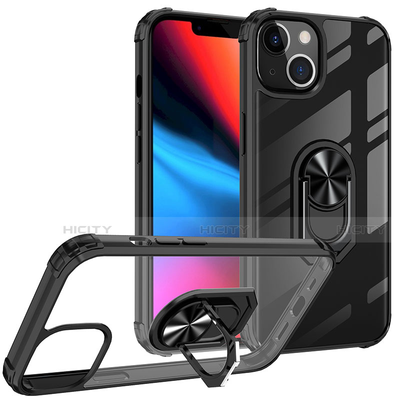 Coque Contour Silicone et Plastique Housse Etui Mat avec Magnetique Support Bague Anneau S06 pour Apple iPhone 13 Mini Plus