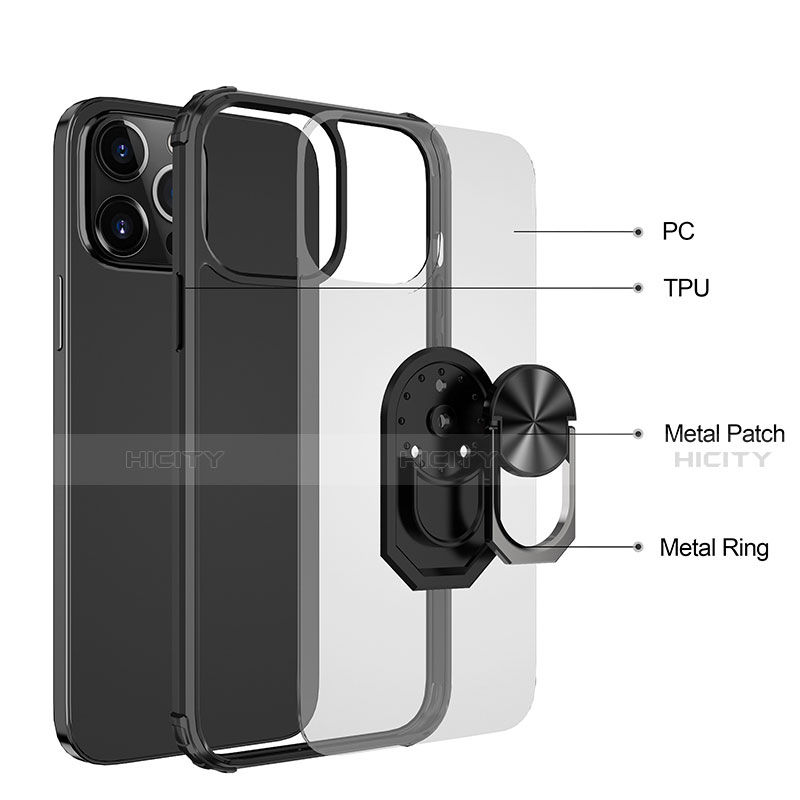 Coque Contour Silicone et Plastique Housse Etui Mat avec Magnetique Support Bague Anneau S06 pour Apple iPhone 13 Pro Max Plus